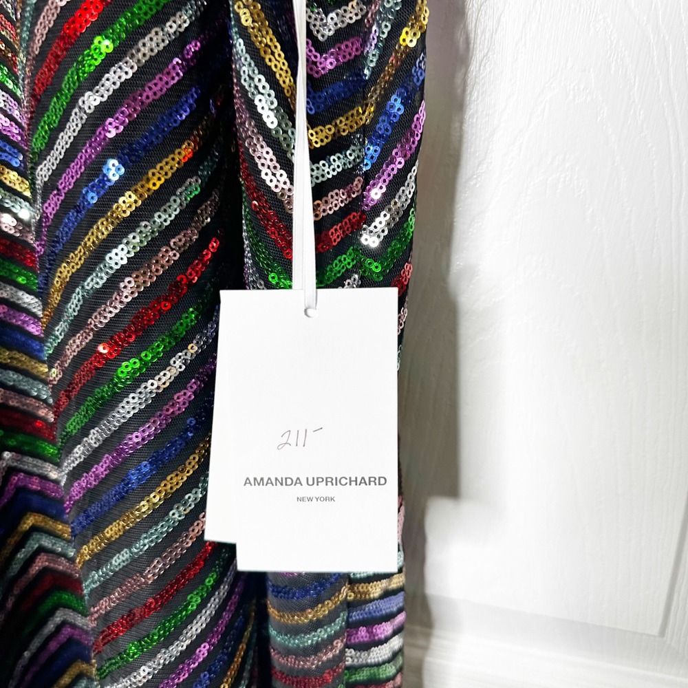 Amanda Uprichard Halette‎ Sequin Multicolor Chevron Halter Mini Dress Small NWT - Picture 3 of 10